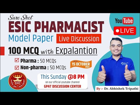 ESIC PHARMACIST MODEL PAPER – 1 | LIVE DISCUSSION || 100 MCQS WITH EXPLANATION #esic_pharmacist