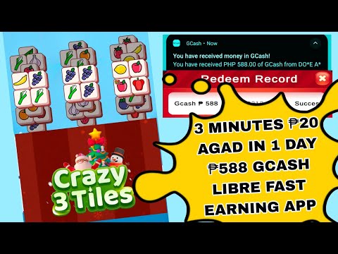 3 minutes may ₱20 ka agad! in 1 day ₱588 Free Gcash Crazy 3 Tiles Live payment proof New Earning app